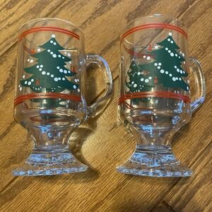 (2) WAECHTERSBACH Glass CHRISTMAS TREE Irish Coffee Mugs Excellent Toddy VTG